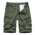 thumbnail image 1 of Penkiiy Men Casual Solid Zipper Button Pockets Elastic Waist Cropped Cargo Shorts 3XL Army Green, 1 of 5