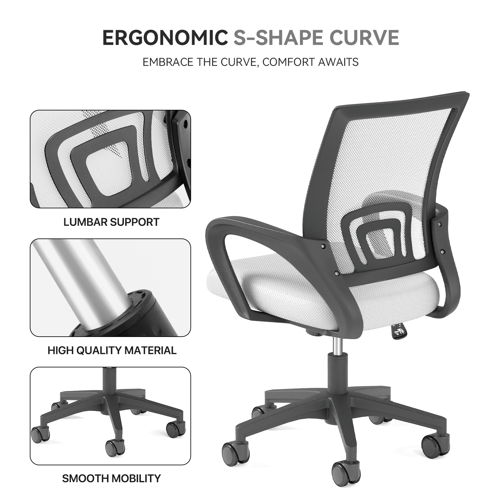 OSM 2-Pack Ergonomic Mesh Office Chairs, Mid-Back Desk Chair with Lumbar Support, Swivel Computer Task Chair for Home Office, Gaming & Study, 300 lbs Capacity, White