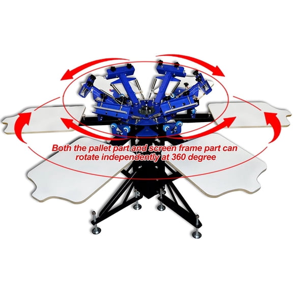 INTBUYING 6 Color 6 Station Silk Screen Printing Machine Screen Platen Rotating Screen Printing Press for T-Shirt DIY