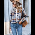 thumbnail image 4 of Chaqueta de Franela A Cuadros para Mujer, Larga, Solapa, Botones, Blusas Casuales, Abrigos Cortos Caqui XL, 4 of 10