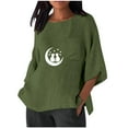 thumbnail image 2 of Xuyuer Women's Imitation Linen 3/4 Sleeve Blouse Crew Neck Summer Casual Tops Loose Fit Plus Size Tops Loose T Shirts Tunic Tops Shirts for Women Oversized Pocket T-shirt Fashionable Top, 2 of 6