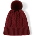 thumbnail image 2 of Nollia Women's Pom Pom Knit Winter Beanie for Cold Weather-Cozy Beanie Hat for Skiing, Snowboarding, Outdoor Winter Sports-Burgundy Cable Knit Polyester Fleece, 2 of 7