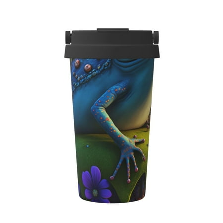 

Pofeuu Cute Blue Frog Print Coffee Mug Iced Coffee Tumbler Cup Double Wall Vacuum Leak-Proof Thermos Mug CoffeeThermos Travel Mug