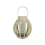 Kaemingk 14.75" Seaside Treasures Rustic Chic Drift Wood Sphere and Glass Hurricane Pillar Candle