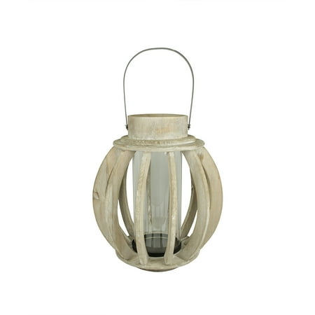 Kaemingk 14.75" Seaside Treasures Rustic Chic Drift Wood Sphere and Glass Hurricane Pillar Candle