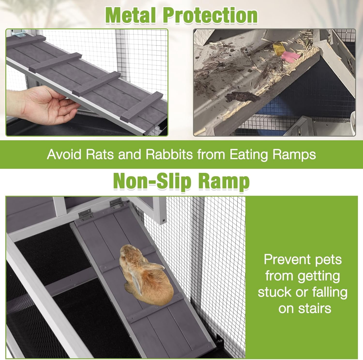 Aivituvin 2-Story Rabbit Hutch Indoor Large Bunny Cage with Chew-Proof Ramp - Wooden Rabbit Cage Outdoor with 6 Lockable Caster Wheels & Dual Pull-Out Trays for Rabbits, 62"L x 22.6"W x 33.5"H (Grey)