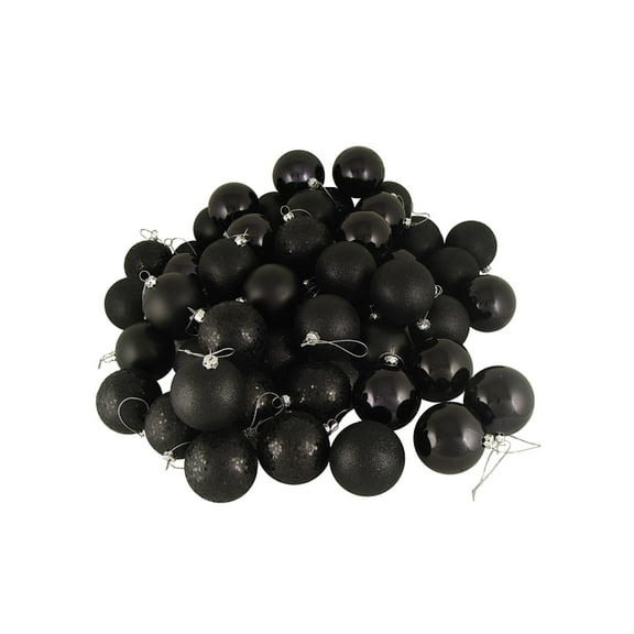 96ct Jet Black 4-Finish Shatterproof Christmas Ball Ornaments 1.5" (40mm)
