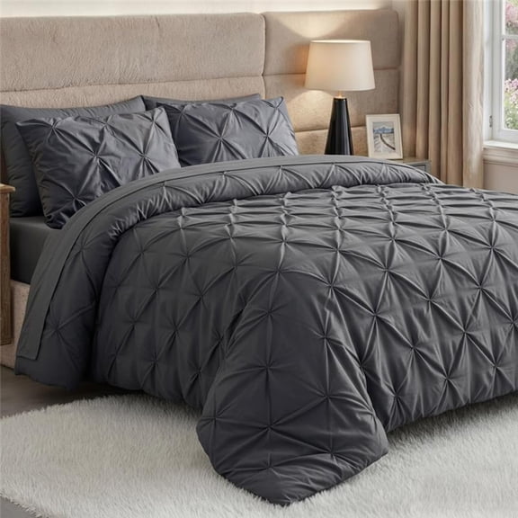 Utopia Bedding 7 Piece Queen Comforter Set Pintuck, Grey, Bed in a Bag, 2 Pillow Shams, Flat & Fitted Sheet, 2 Pillowcases, Machine Washable Comforter Bedding Set, Queen Size Bed Sets, Grey