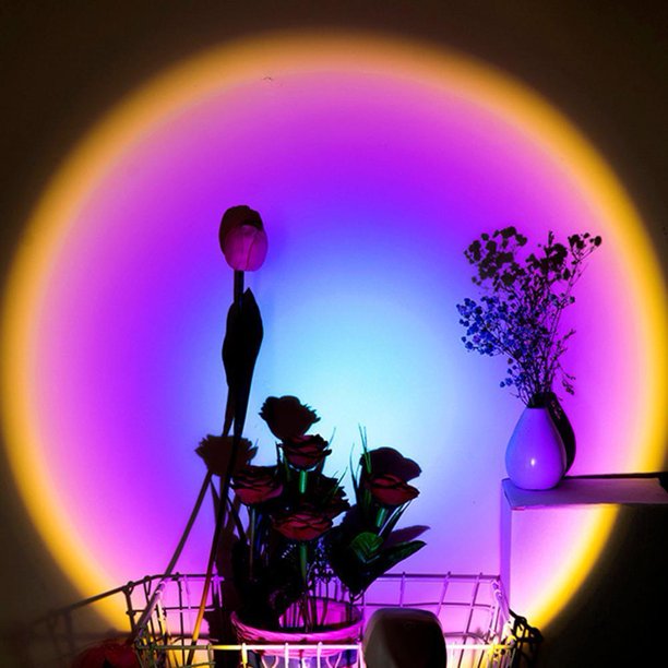 Luz Ambiental Luz de fondo colorida de la lámpara de la atmósfera de la proyección de la puesta del sol del arco iris (A)