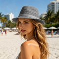 thumbnail image 2 of SRZYMJ Men's Mesh Fedora Hat Summer Breathable Straw Trilby Homburg Hat Short Brim Jazz Derby Cap Women Foldable Panama Gatsby Hat, 2 of 6