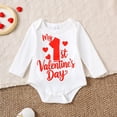thumbnail image 4 of Valentine's Day Boys Girls Outfit Heart Print Long Sleeve Romper Suspender Pants Hat 3Pcs Baby First Valentines Outfit White 0 Months-3 Months, 4 of 6