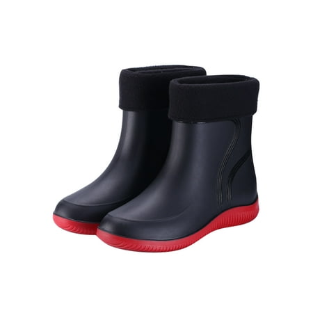 

Daeful Mens Comfort Slip On Rain Boots Outdoor Casual Garden Shoes Kitchen Lightweight Round Toe Work Shoe Red (Men with Plush Lining) 8.5