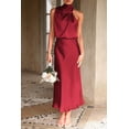 thumbnail image 3 of Vestido PRETTYGARDEN Satén sin Mangas con Cuello Simulado Maxi Vino Oscuro Talla L, 3 of 7