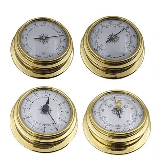 4 Pcs Boat Barometer Clock Thermometer Hygrometer Weather Station Set Wall Mounting Type Brass for Case for Shell Light