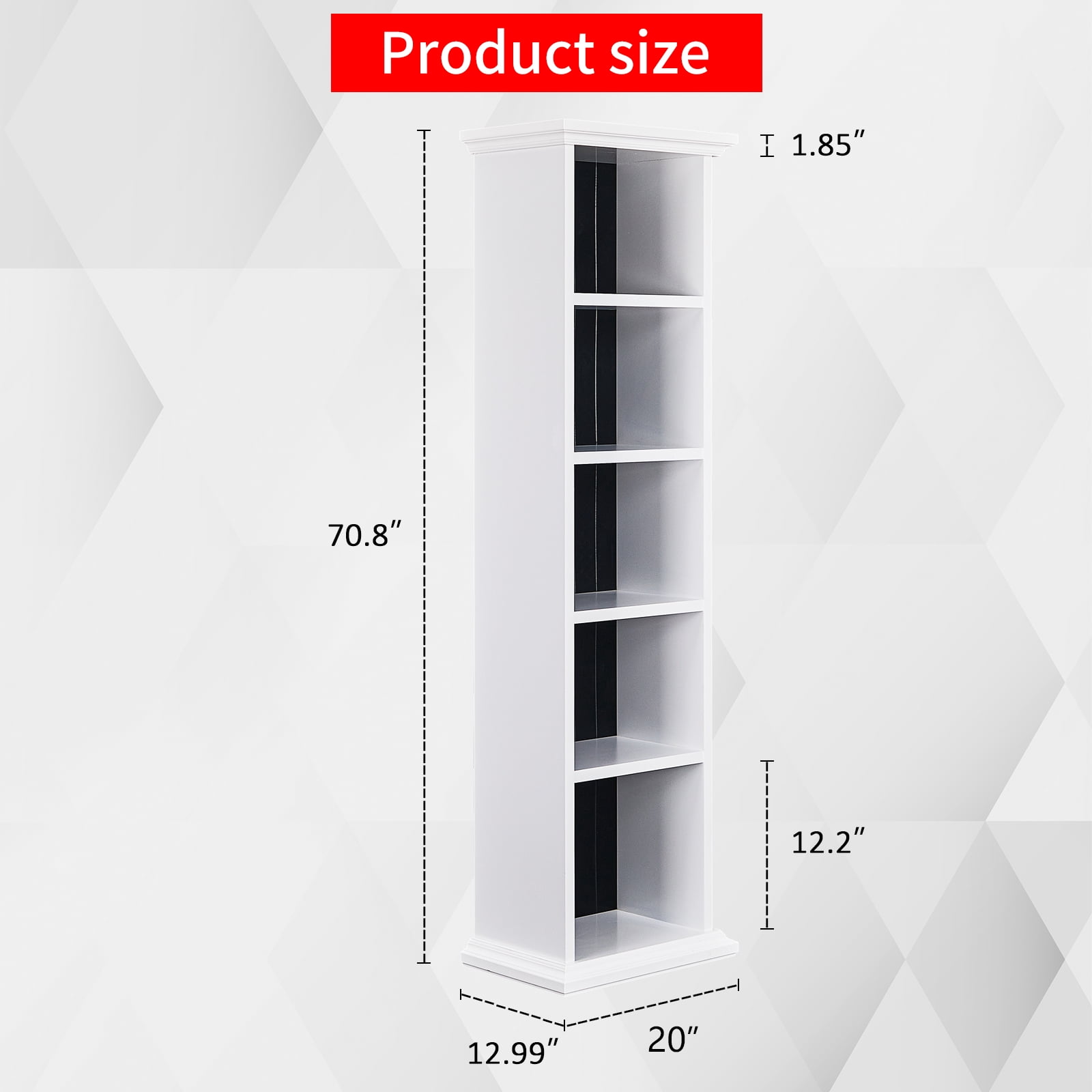 5-Tier Ladder Bookshelf, White with Black Back Panel, 20 x 12.99 x 70.87 in