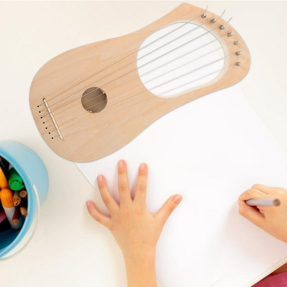 IDEANATEGRATE 1Set Diy Wooden Lyre Harp Kit For Beginners With Tunable Strings Light Yellow 12.8X6.1X1.1In