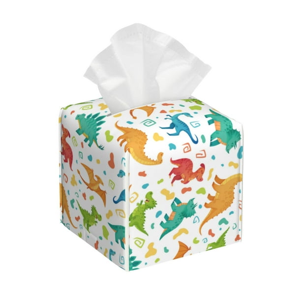 Fotbe Dinosaur Porta Pañuelos Decorativo de Cuero, Caja Cuadrada Moderna para Pañuelos Faciales, Organizador y Dispensador 5x5x5''