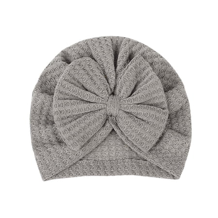 Xfvqtps Infant Turban Hat Mesh Bowknot Cute Kawaii Sweet Solid Color Stretch Comfortable Warm Windproof Fall Soft Skull Cap Gray