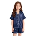 thumbnail image 2 of eczipvz Girls Pajamas Satin Pajama Set Silk Pjs Short Sleeve Sleepwear Loungewear Clothes Set Navy 12-13 Years, 2 of 8