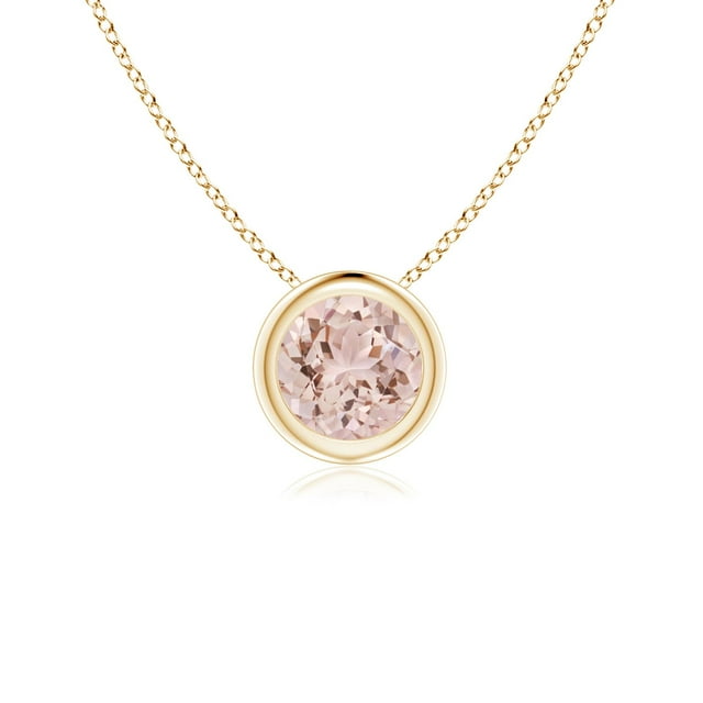 Angara Collier en Morganite Naturel - Pendentif Solitaire Rond en Morganite avec Lunette en Or Jaune 14K pour Femmes