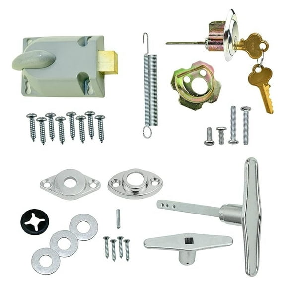 Garage Door Lock Assembly Kit - Replacement Lock Set with T Handles, Mounting Hardware, Deadbolt & Keys - Complete Garage Door Security System