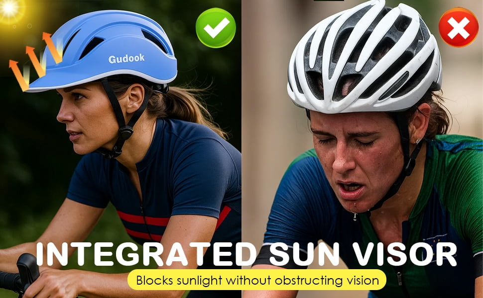 Gudook Adult Bike Helmet for Men - Women Bicycle Helmet with LED Rear Light - Certified Comfort Adjustable Baseball Cap Style Cycling Helmets for Urban Commuter Road Biking Scooter