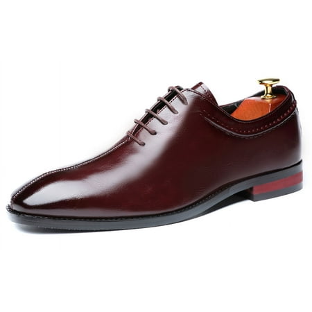 

Santimon Mens Dress Shoes Leather Lace Up Oxford Shoes Casual Formal Business Shoes Wine Red 8.5 US