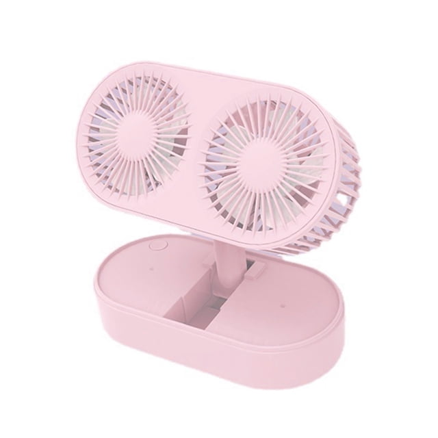 Miniventilador USB portátil con dos aspas para escritorio, diseño plegable de 2 cabezales, ideal para estudiantes y oficinas, color rosa