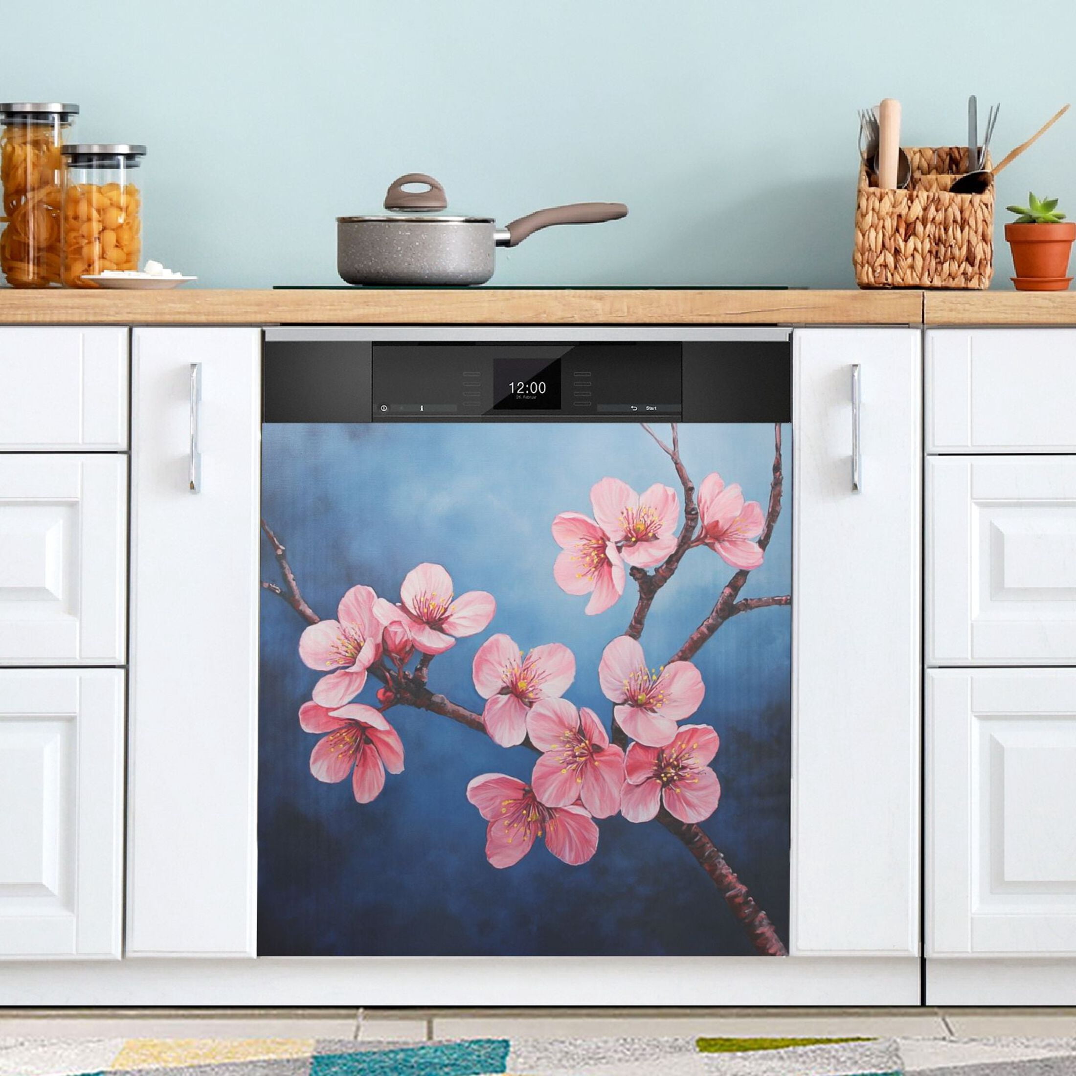 Dishwasher Magnetic Sticker 23x26 Inch Refrigerator Magnetic Sticker Washing Machine Magnetic Sticker Kitchen Panel Magnetic Sticker Home Decor Super Cute Cherry Blossom