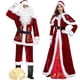 thumbnail image 4 of Conjunto navideño de pareja de Papá Noel rojo Vestido navideño para mujer con capucha Capa Camiseta navideña para hombre Pantalón Sombrero Barba Varias piezas, 4 of 5
