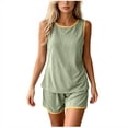 thumbnail image 2 of Blmnix Summer Pajamas Womens Pajamas Bamboo Pajamas Sleepwear Sets Sleepwear Green Crew Neck Sleeveless Short Womens Pajama Sets Shorts,XXL, 2 of 5