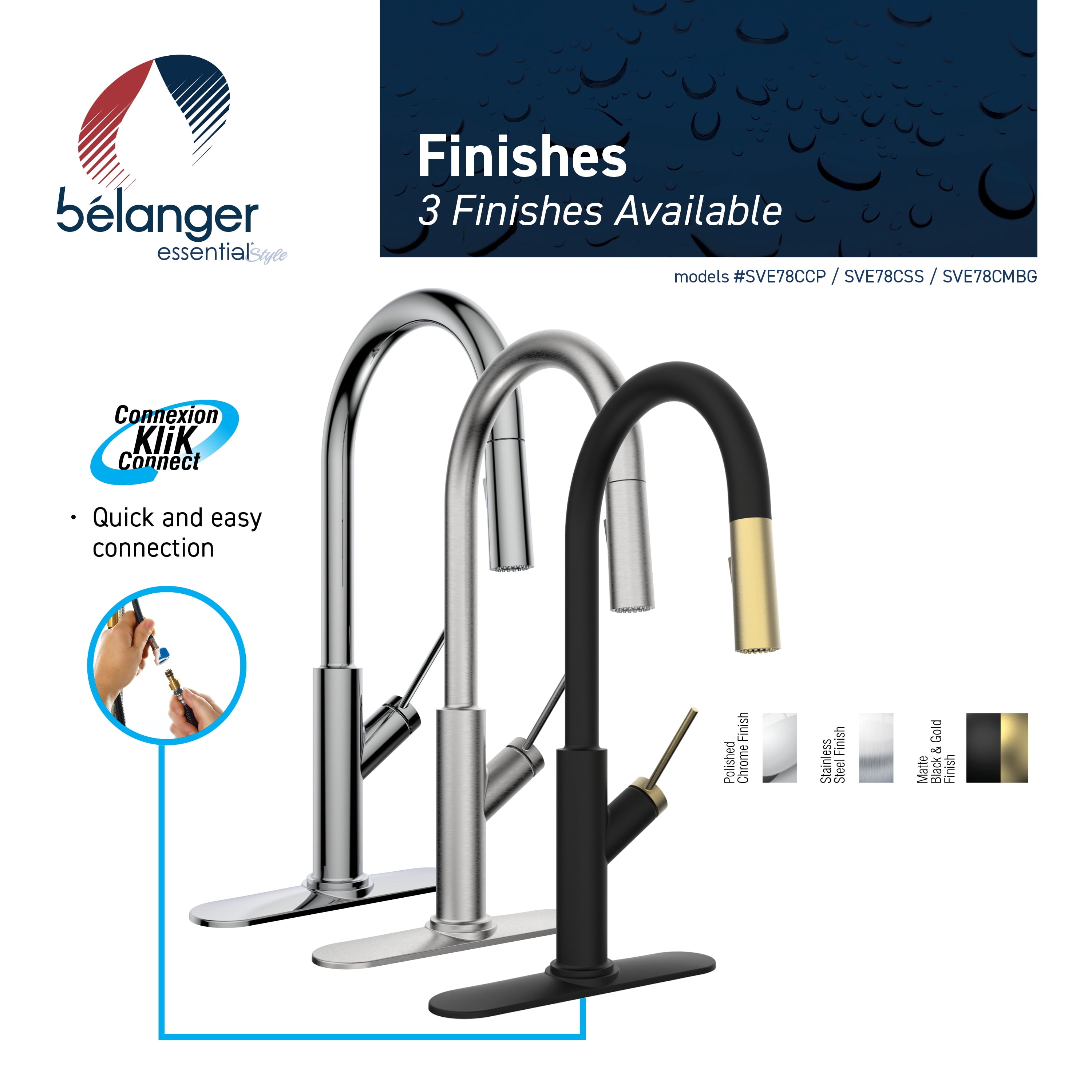 Belanger Single Handle Pull-Down Kitchen Faucet, Matte Black and Gold