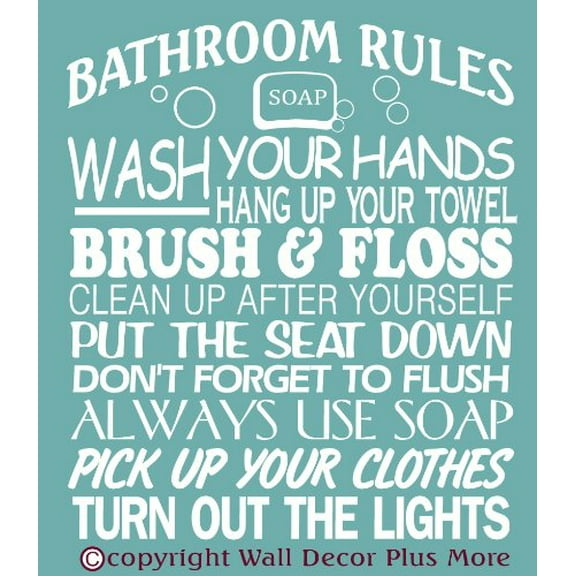 Bathroom Rules Subway Art Wall Sticker Vinyl Decals Quote 23x20 White
