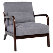 PAPROOS Mid Century Modern Accent Chair with Arms, Upholstered Reading Chair with Solid Rubberwood Frame, Lumbar Pillow and Thick Cushion for Living Room Bedroom, Dark Grey
