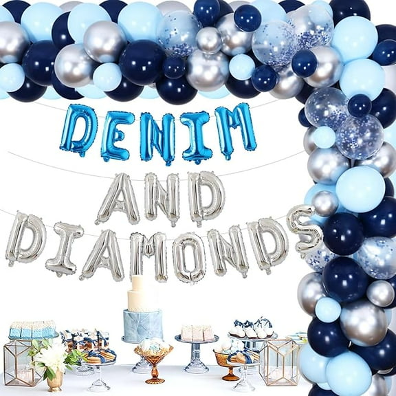Denim and Diamonds Party Decorations Blue Sliver Denim and Diamonds Balloon Garland Arch Kit New Jeans Bridal Shower Decor for Women Jewelry Bachelorette Party Bridal Shower Birthday Engagement