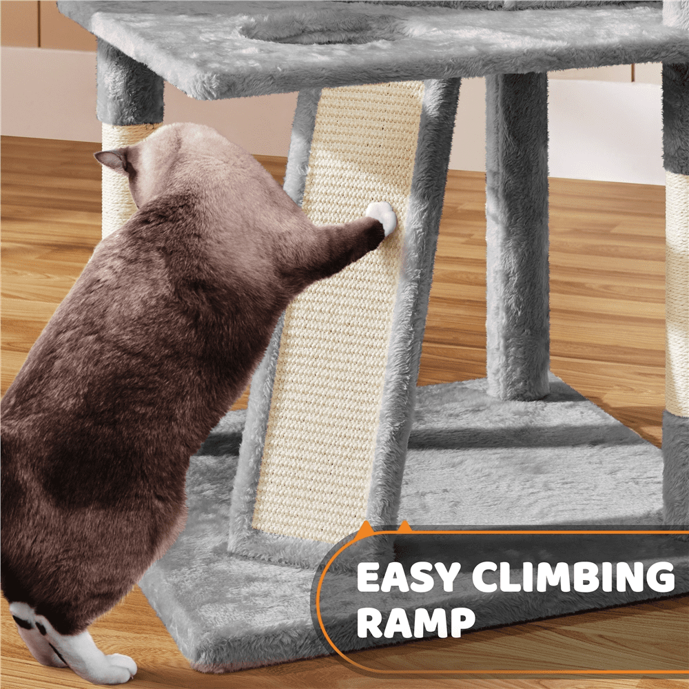 Alden Design 68.5"H Large Multilevel Cat Tree Tower with Condos and Perches, Light Gray