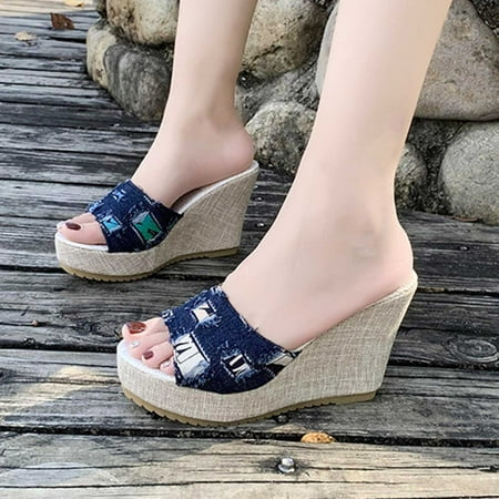 

BONIXOOM Wedge Sandals for Women Clearance Fall Slip-on Wedge Casual Fashion Womens Shoes Black Size 9