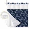 thumbnail image 2 of Wavy Lines No Hook Shower Curtain Waterproof, Bathroom Curtains with Snap in Liners and See Through Top Window, Abstract Minimalist Pattern Navy Blue Hotel Style Bathtub Curtains Shower 72"Wx72"L, 2 of 8
