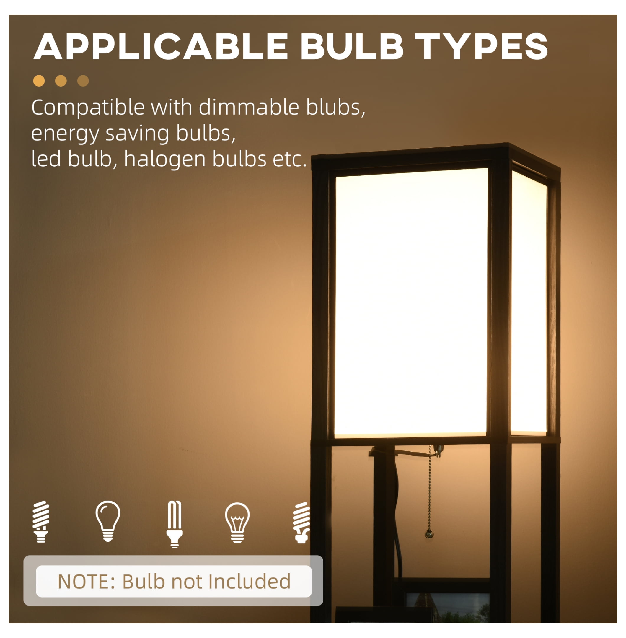 HOMCOM Modern Floor Lamp with Shelves & Dual Ambient Lighting, Tall Standing Lamp for Living Room, Bedroom with Fabric Lampshade (Bulb not Included), Black