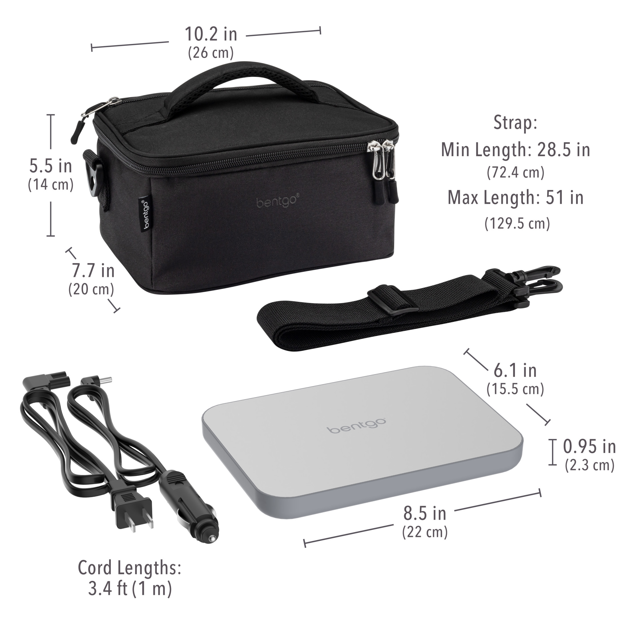 Bentgo Heat - Electric Lunch Bag & Food Warmer for Reheating Meals in Car, at Work & More - Heated Lunch Box Warmer for Adults, Students & Shift Workers, 12V/24V Auto & 120V Wall Cords (Carbon Black)