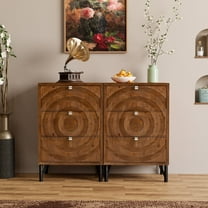 COSIEST Modern Dark Brown Wood Accent Furniture, Nightstands with 3 Drawers Dresser for Bedroom, Living Room