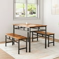 thumbnail image 2 of Dining Table with 2 Bench, Space Saving Dining Table Set, Modern Soho Dining Set with Metal Frame, Farmhouse Style Dining Room Furniture Set for 6 Persons, Easy Assembly for Kitchen Coffee Shop, B1187, 2 of 9