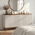 thumbnail image 4 of Mid-Century Modern Buffet Sideboard Fluted Door Accent Cabinet, Natural & Walnut, 4 of 6
