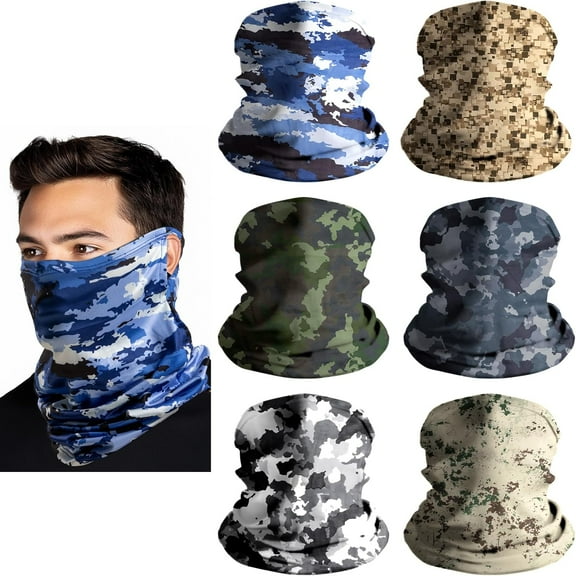 6 Pack Neck Gaiter Face Mask: Breathable Windproof Face Cover Balaclava High Elastic Earloop Bandana for Men Women