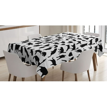 

Cat Lover Tablecloth Black Silhouettes of Cats in Different Poses Scratching Stretching and Playing Rectangular Table Cover for Dining Room Kitchen 60 X 90 Inches Black White by Ambesonne