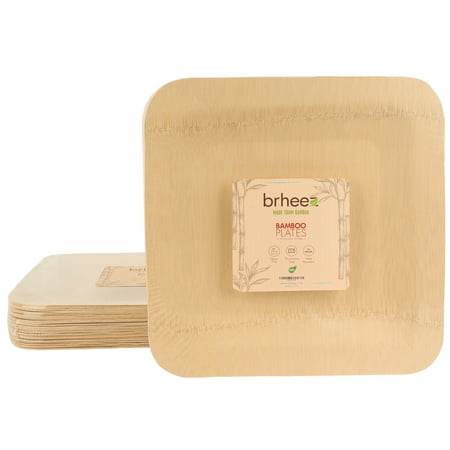 Brown Toile Plates Brheez Bamboo Disposable 9