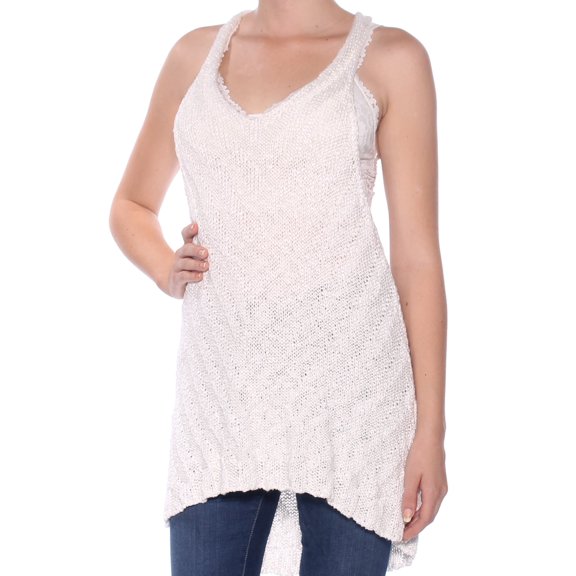 FREE PEOPLE Womens Ivory Knitted Sleeveless V Neck Hi-Lo Top Size: M