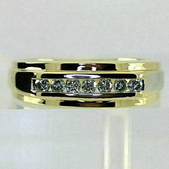 Men's Wedding Ring 14k Yellow Gold Plated Real 925 Silver 2Ct Round Cut Lab Created VVS1/D Diamond