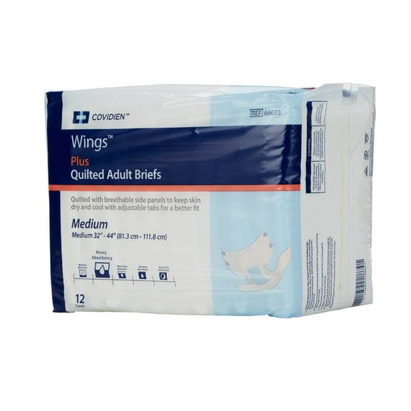 Covidien Wings Heavy Absorbency Adult Incontinence Brief, Medium, 96 Ct