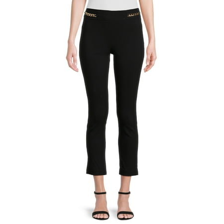 Joe B Women's Juniors Skinny Ankle Pants with Chain Accent, 27" Inseam